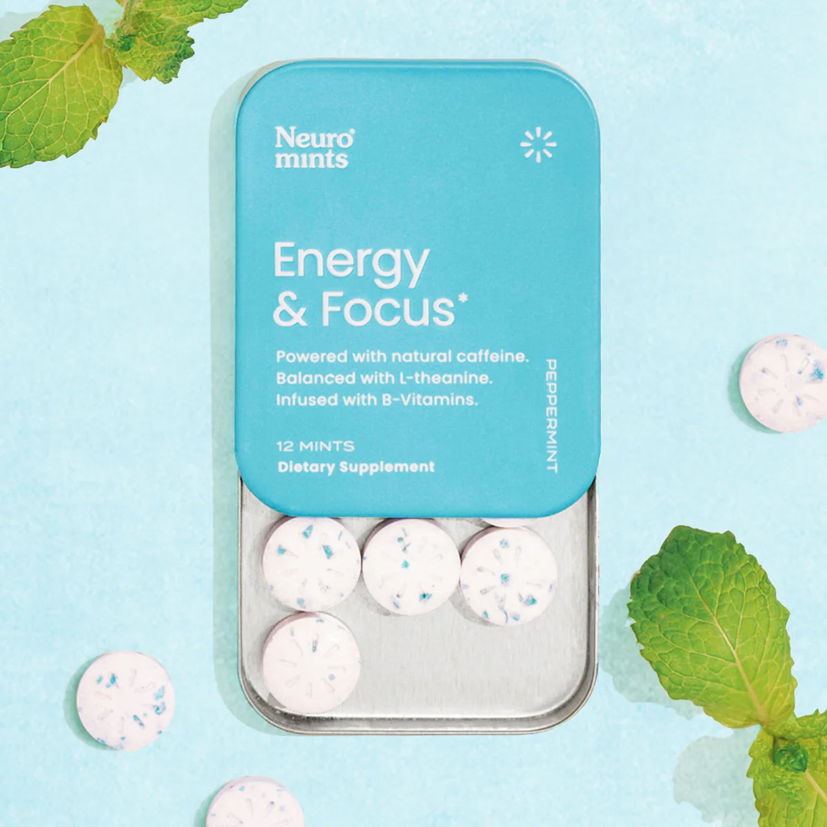 Neuro Energy Caffeine Gum/Mints for Energy & Focus 6 Pack (54 Pieces)- Sugar-Free with L theanine, Caffeine, Vitamin B12 & Vitamin B6 - Peppermint Flavor